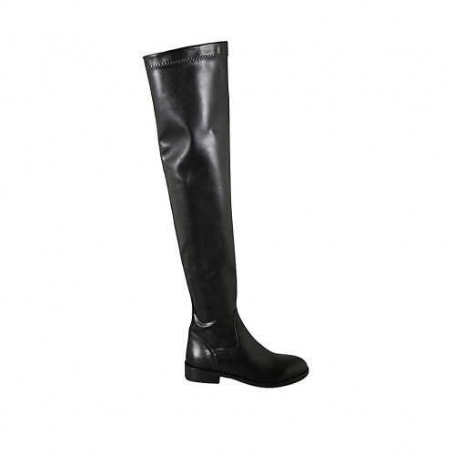 Woman's over-the-knee boot in black leather and elastic material heel 3