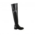 Woman's over-the-knee boot in black leather and elastic material heel 3