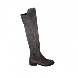 Damenstiefel aus grauem Wildleder und elastischem Material Absatz 3 - Verfügbare Größen:  42, 43, 44, 46, 47
