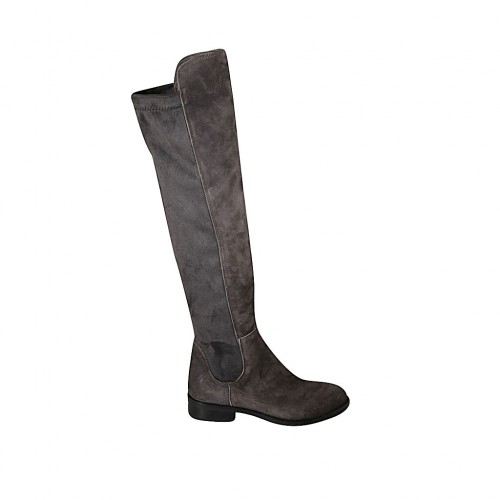 Damenstiefel aus grauem Wildleder und elastischem Material Absatz 3 - Verfügbare Größen:  42, 43, 44, 46, 47