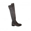 Woman's boot in grey suede and elastic material heel 3