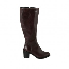 Botas para mujer en piel marron con cremallera tacon 6 - Tallas disponibles:  32, 33, 34, 42, 43, 44