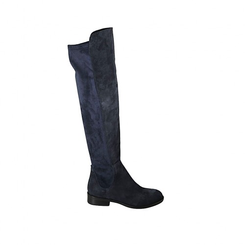 Damenstiefel aus blauem Wildleder und elastischem Material Absatz 3 - Verfügbare Größen:  33, 42, 43, 44, 46, 47