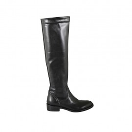 Kniehoher Damenstiefel aus schwarzem Leder und elastischem Material Absatz 3 - Verfügbare Größen:  34, 42, 43, 47