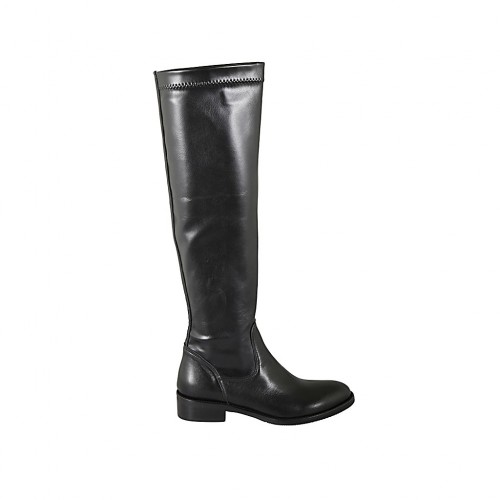 Kniehoher Damenstiefel aus schwarzem Leder und elastischem Material Absatz 3 - Verfügbare Größen:  34, 42, 43, 47