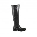 Kniehoher Damenstiefel aus schwarzem Leder und elastischem Material Absatz 3