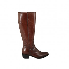 Bota para mujer a punta con cremallera en piel de color cuero tacon 4 - Tallas disponibles:  32, 33, 34, 42, 43, 44