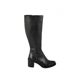 Damenstiefel aus schwarzem Leder mit Reißverschluss Absatz 6 - Verfügbare Größen:  32, 33, 42, 43, 44, 45