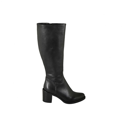 Woman's boot in black leather with zipper heel 6 - Available sizes:  32, 33, 42, 43, 44, 45