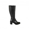 Woman's boot in black leather with zipper heel 6