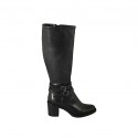 Damenstiefel mit Reißverschluss und Schnallen aus schwarzem Leder Absatz 6