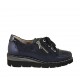 Woman's laced shoe with zipper in blue patent leather, suede and printed leather wedge heel 4