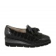 Woman's loafer with tassels and elastics in black patent leather and printed leather wedge heel 4