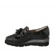 Woman's loafer with tassels and elastics in black patent leather and printed leather wedge heel 4