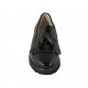 Woman's loafer with tassels and elastics in black patent leather and printed leather wedge heel 4 - Available sizes:  33, 34, 42, 43, 44, 45, 46