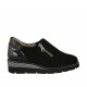 Scarpa accollata con cerniera e elastico da donna in vernice stampata, camoscio e pelle nera zeppa 4 - Misure disponibili: 33, 34, 42, 43, 44, 46