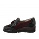 Damenmokassin mit Quasten und Gummibändern aus schwarzem Lackleder und bordeauxfarbenem Wildleder Keilabsatz 4 - Verfügbare Größen:  33, 34, 42, 43, 44, 45, 46