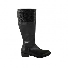 Bota para mujer con cremallera interna en piel y piel imprimida negra tacon 3 - Tallas disponibles:  34, 42, 43, 44, 46