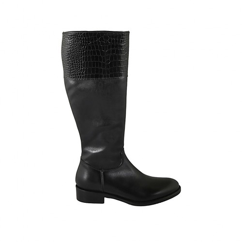 Woman's boot with zipper in black leather and printed leather heel 3 - Available sizes:  34, 42, 43, 44, 46
