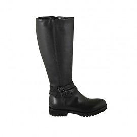 Stivale da donna con cerniera e fibbie in pelle nera tacco 3 - Misure disponibili: 33, 42, 43, 44