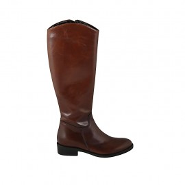 Stivale da donna con cerniera in pelle color cuoio tacco 3 - Misure disponibili: 34, 42, 43, 44, 45, 46
