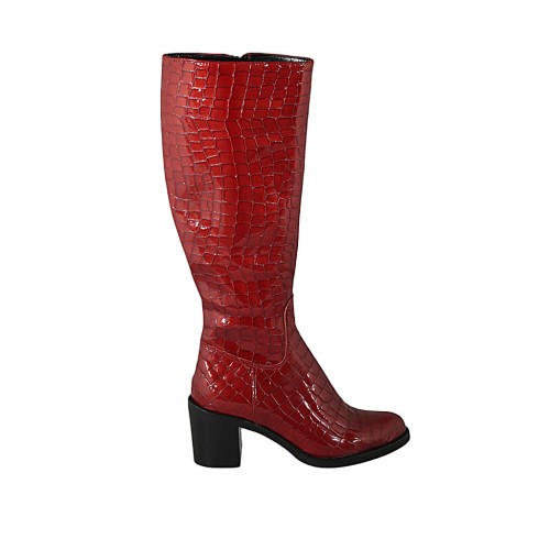 Botas con cremallera para mujer en charol estampado rojo tacon 6 - Tallas disponibles:  33, 34, 42, 43