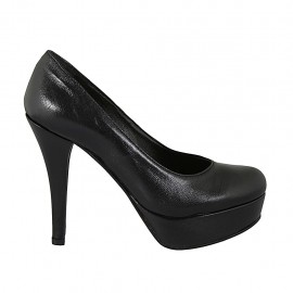 Zapato de salon para mujer en piel negra con plataforma tacon 11 - Tallas disponibles:  31, 32, 33, 34, 43, 46, 47