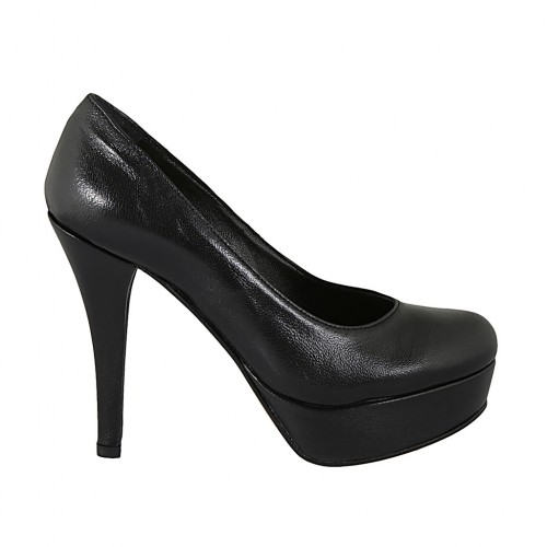 Escarpin pour femmes en cuir noir avec plateforme talon 11 - Pointures disponibles:  31, 32, 33, 34, 43, 46, 47