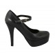 Zapato de salon para mujeres con correa y plataforma en piel de color negro tacon 11 - Tallas disponibles:  31, 32, 33, 34, 44, 47