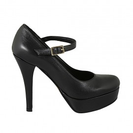 Decolté da donna con cinturino e plateau in pelle nera con tacco 11 - Misure disponibili: 31, 32, 33, 34, 44, 47