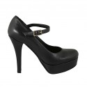 Zapato de salon para mujeres con correa y plataforma en piel de color negro tacon 11