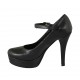Zapato de salon para mujeres con correa y plataforma en piel de color negro tacon 11 - Tallas disponibles:  31, 32, 33, 34, 44, 47