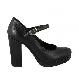 Decolté da donna con cinturino e plateau in pelle nera con tacco 10 - Misure disponibili: 31, 32, 33, 34, 42, 45, 46, 47