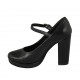 Decolté da donna con cinturino e plateau in pelle nera con tacco 10 - Misure disponibili: 31, 32, 33, 34, 42, 45, 46, 47