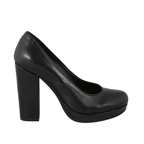 Woman's pump with platform in black leather heel 10 - Available sizes:  31, 32, 33, 34, 42, 43, 44, 47