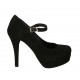 Zapato de salon para mujer con cinturon y plataforma en gamuza negra tacon 11 - Tallas disponibles:  31, 32, 33, 34, 43, 45, 46, 47