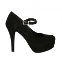 Woman's platform pump in black suede with strap heel 11