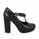 Zapato de salon para mujeres con cinturon salomé y plataforma en piel de color negro tacon 10 - Tallas disponibles:  31, 32, 33, 34, 42, 43, 44, 45, 46, 47
