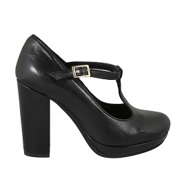 Decolté da donna con cinturino charleston e plateau in pelle nera tacco 10 - Misure disponibili: 31, 32, 33, 34, 42, 43, 44, 45, 46, 47