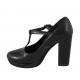 Escarpin pour femmes avec courroie salomé et plateforme en cuir noir talon 10 - Pointures disponibles:  31, 32, 33, 34, 42, 43, 44, 45, 46, 47