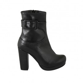 Stivaletto da donna con cerniera, fibbia e plateau in pelle nera tacco 10 - Misure disponibili: 31, 32, 33, 34, 42, 43, 44, 46, 47