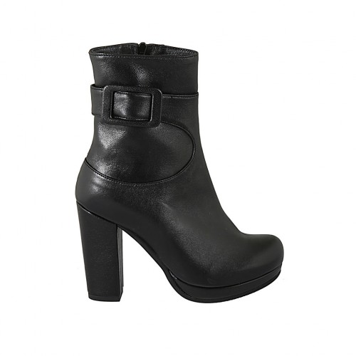 Bottine pour femmes avec fermeture éclair, boucle et plateforme en cuir noir talon 10 - Pointures disponibles:  31, 32, 33, 34, 42, 43, 44, 46, 47