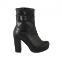Bottine pour femmes avec fermeture éclair, boucle et plateforme en cuir noir talon 10