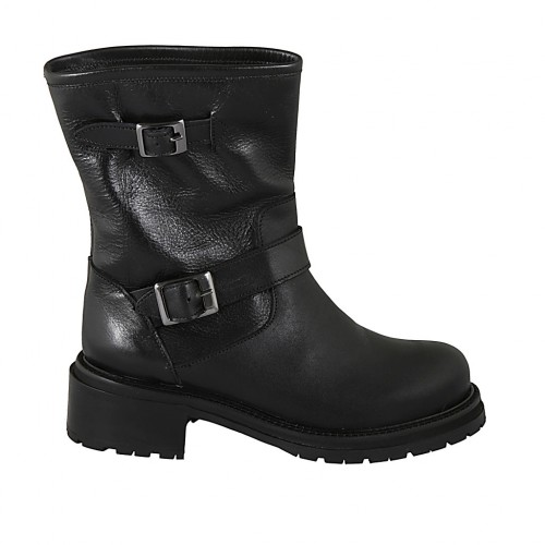 Stivaletto da donna con fibbie in pelle nera tacco 4 - Misure disponibili: 34, 46