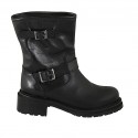 Bottines pour femmes avec boucles en cuir noir talon 4