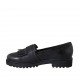Mocasín para mujer con flecos y tachuelas en piel negra tacon 3 - Tallas disponibles:  42, 43, 44