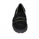 Mocassin pour femmes avec franges et goujons en daim noir et garniture platine talon 3 - Pointures disponibles:  42, 43, 44, 45