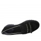 Woman's moccasin shoe with fringes and studs in black suede and platinum trimming heel 3 - Available sizes:  42, 43, 44, 45