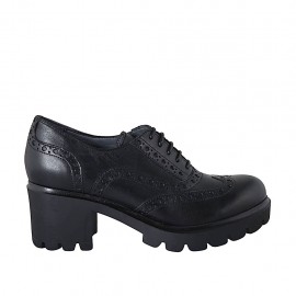 Francesina stringata da donna modello Oxford a coda di rondine in pelle nera tacco 5 - Misure disponibili: 33, 34, 42, 43