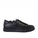 Chaussure à lacets avec semelle amovible et goujons pour femmes en cuir noir talon compensé 3